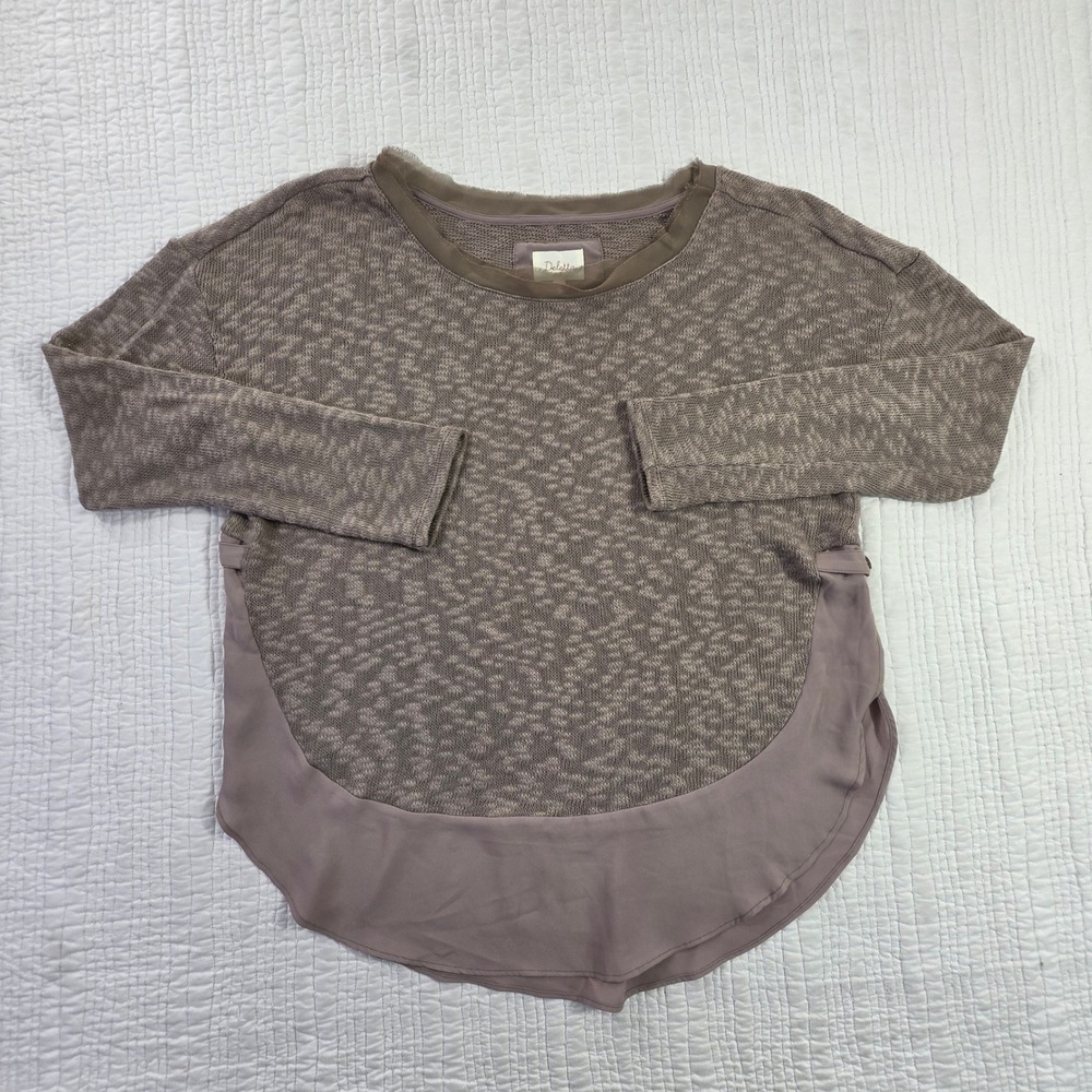 Anthropologie Deletta Mauve Chiffon Trim Asymmetrical Knit Pullover Sweater M